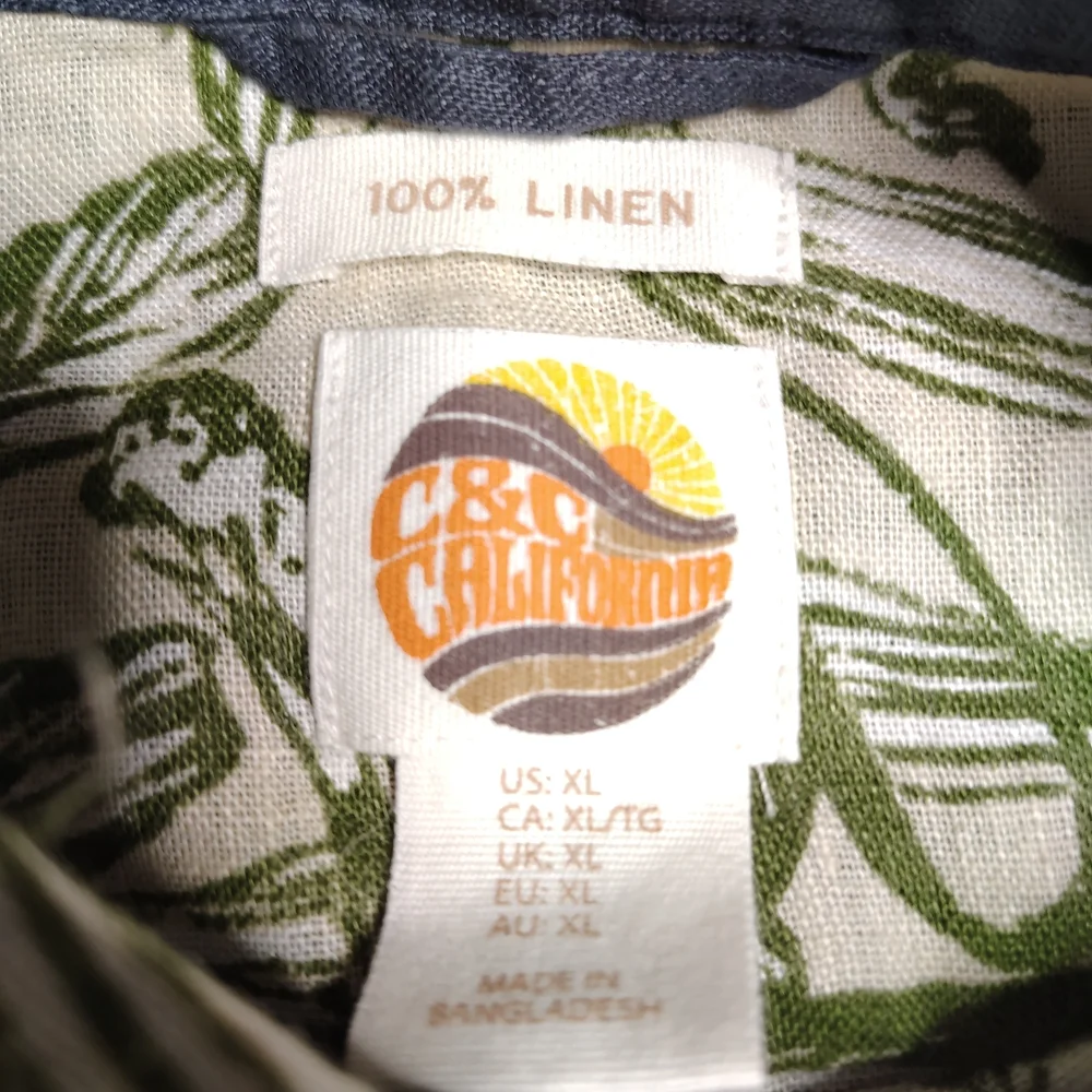 C & C California Shirt Linen Hawiian Tropical Button Front Vintage Men's XL